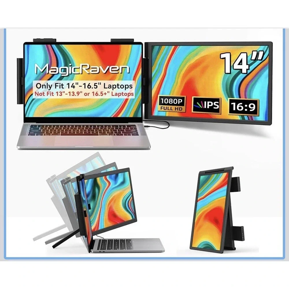 MAGICRAVEN Laptop Screen Extender, 14 1080P IPS Portable Monitor Travel Monit...